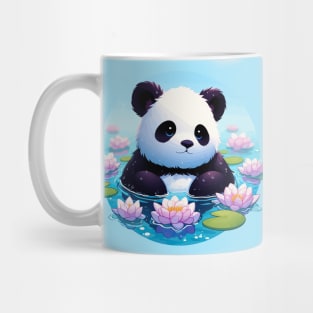 Cute Anime Panda Bear Bath With Water Lily Mug